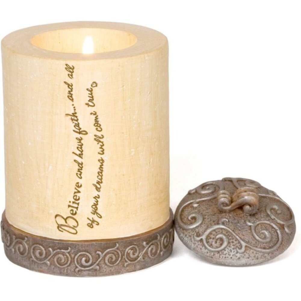 Tea Light Candle Holder with Candle, Believe Sentiment, 4-Inch, Cylinder